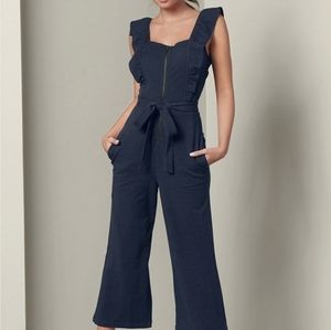 Venus Ruffle Lounge Zip Front Jumpsuit size M